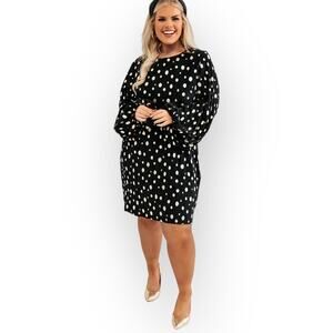 Meritt Curves Living The Good Life Polka Dot Dress Black and Silver sz 1X